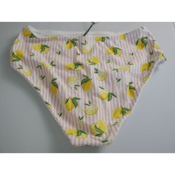 Unique Vintage Lemon Bikini Bottom | XL | High Waist | Pink Striped Pin-Up Swim - Picture 2 of 6